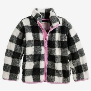 Jumping Beans 3T Sherpa black & white checkers long sleeve fleece pink zip up